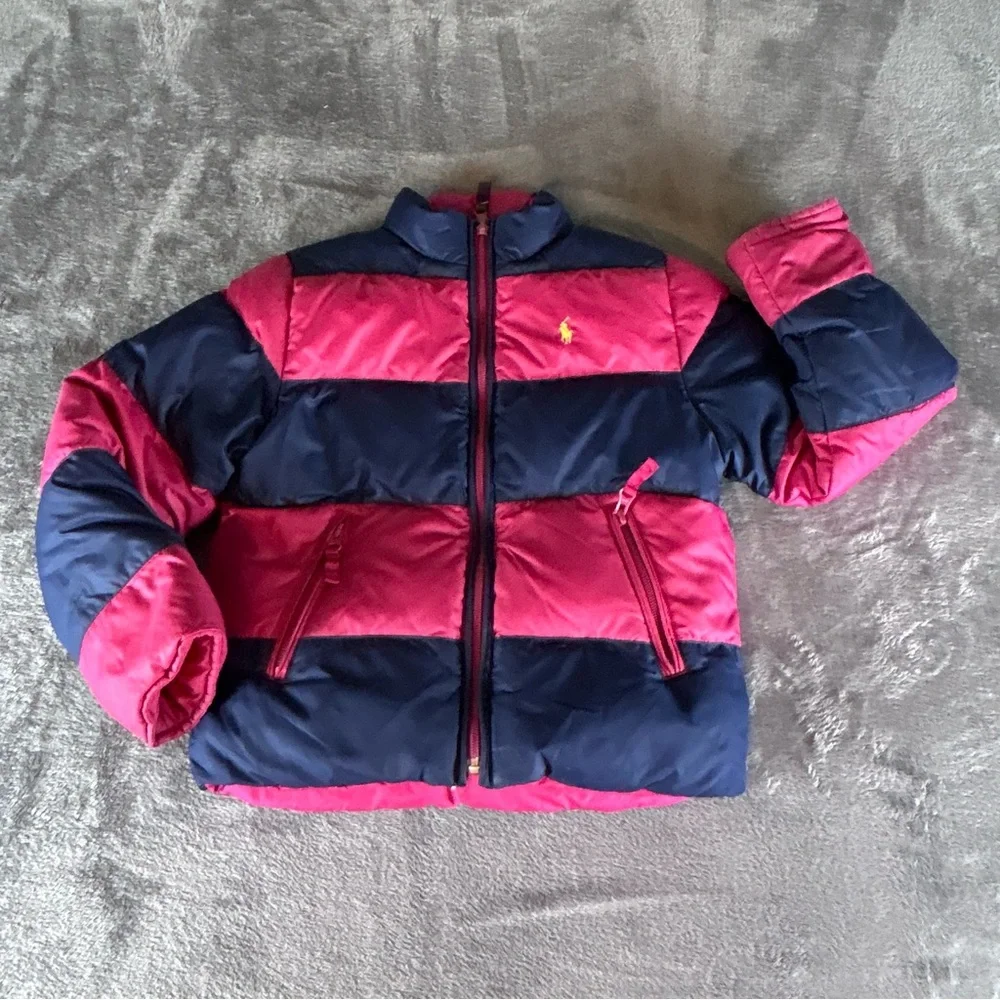Vtg 90s Ralph Lauren Down Puffer Jacket‎ Girls Small Reversible Pony Crested
